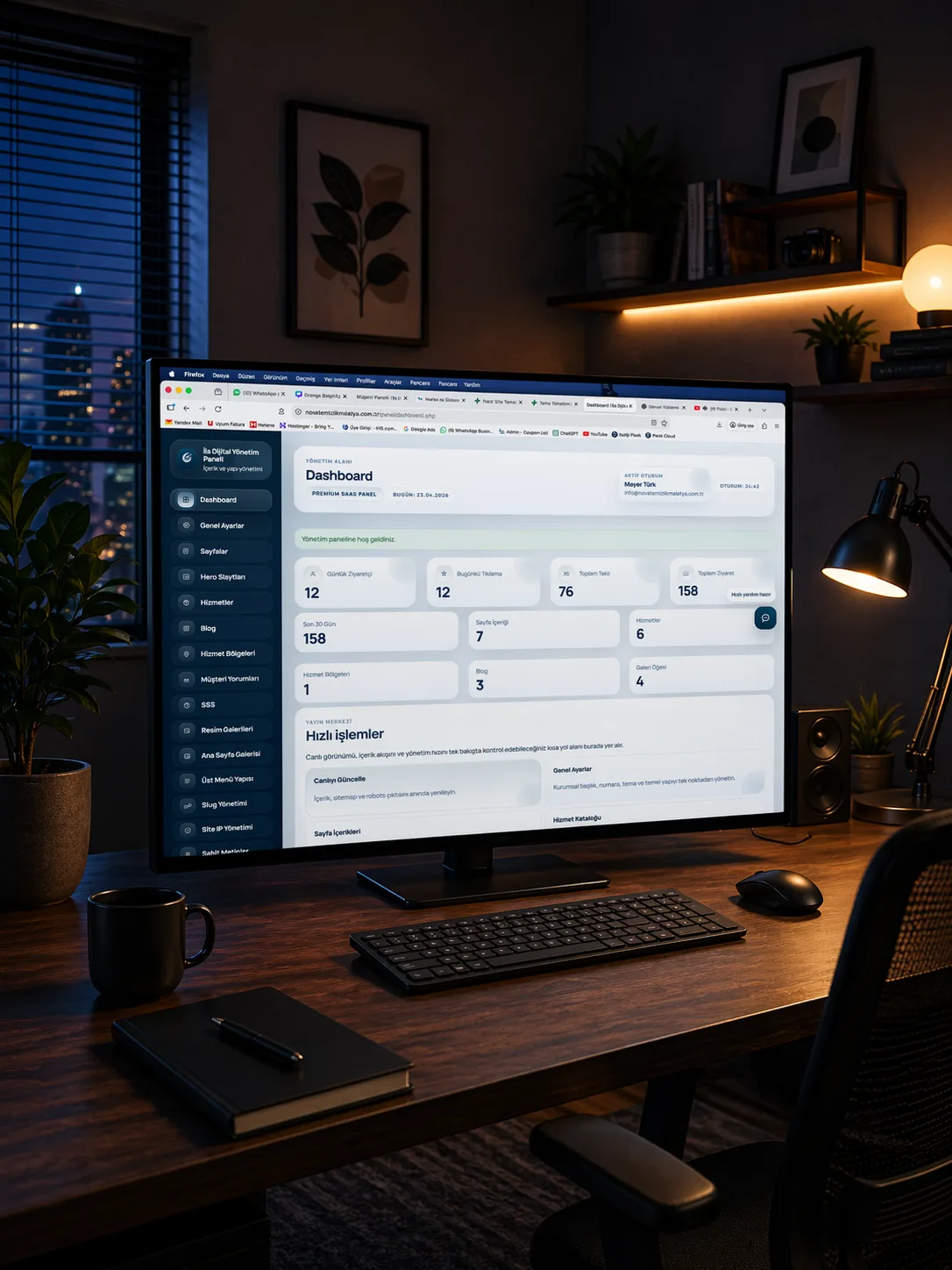 Organizasyon Sitesi panel görüntüsü